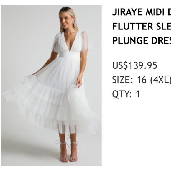 JIRAYE MIDI DRESS - FLUTTER SLEEVE TUELLE PLUNGE DRESS